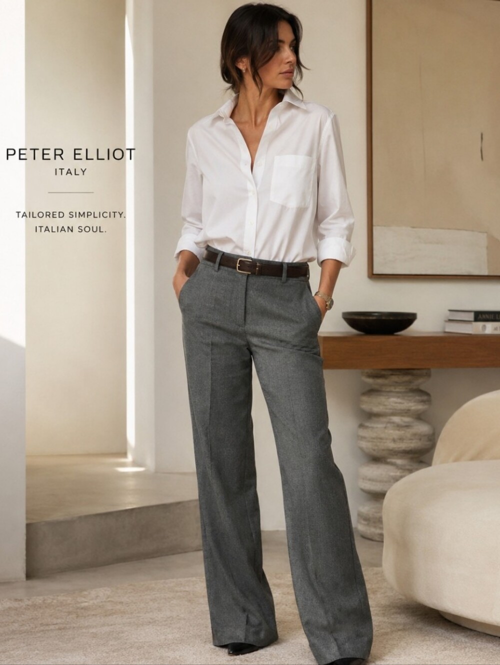 Peter Elliot Italy Wool Blend Wide Leg Trouser Pants IT 42 US 6/8 Unhemmed Flaw